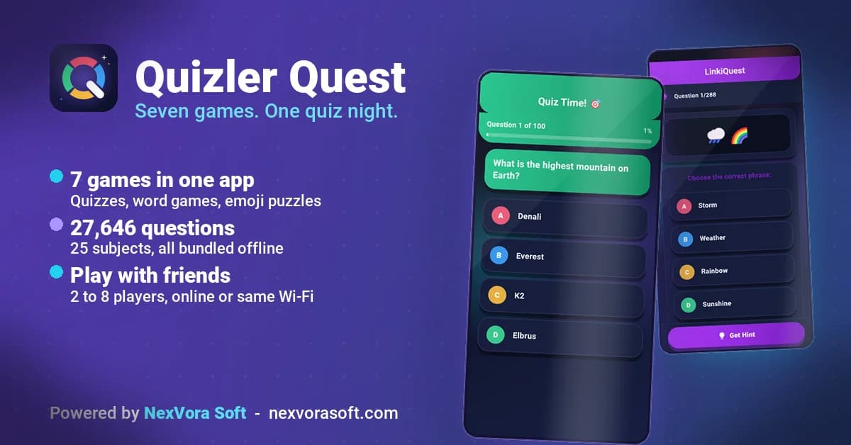 Quizler Quest — seven games, offline questions and multiplayer
