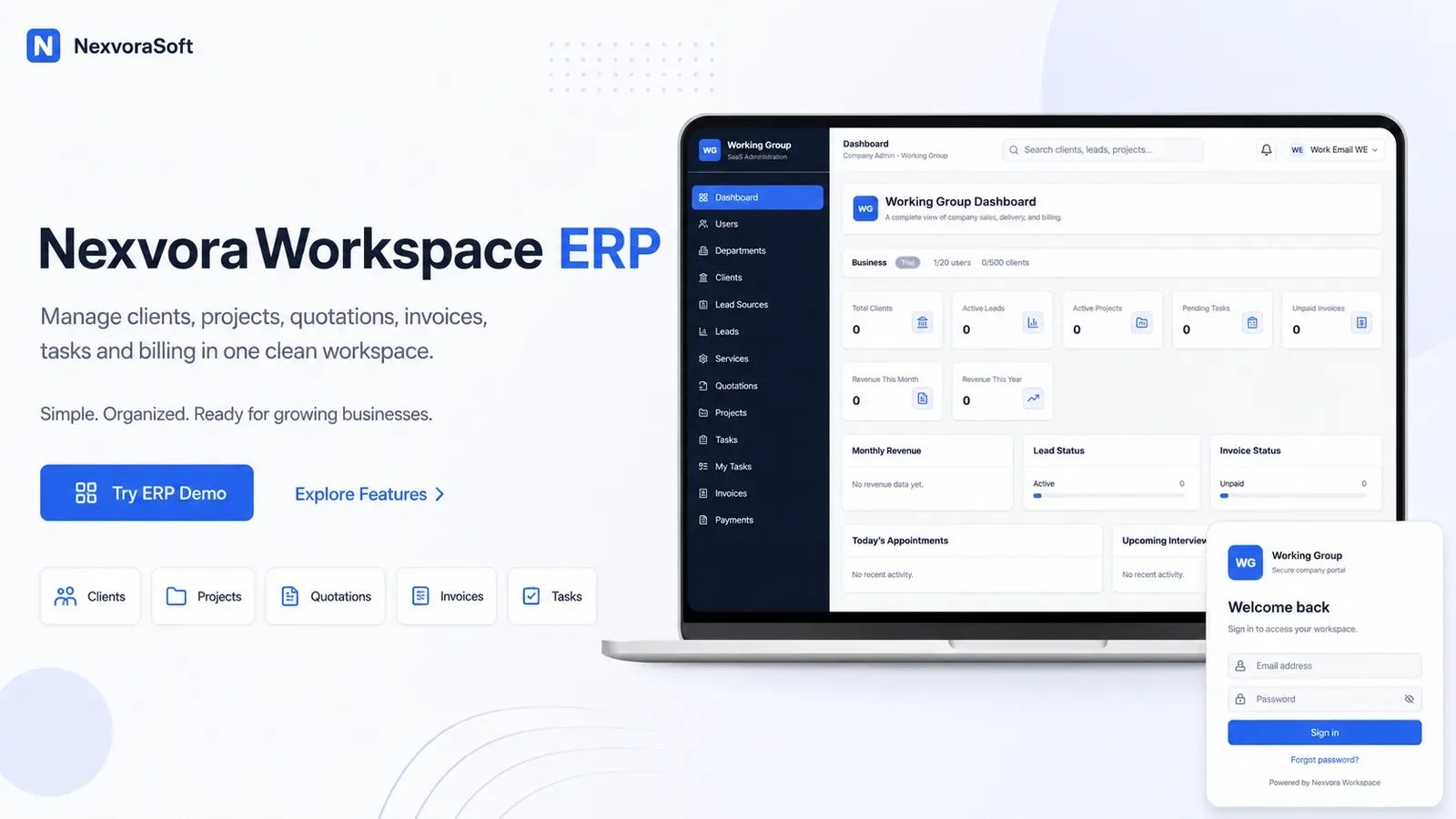 Nexvora Workspace — dashboard